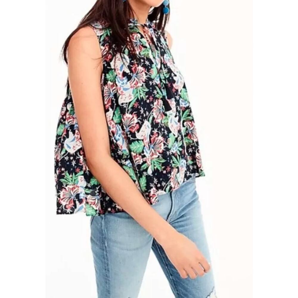 J Crew Drapey Tie-Front Sleeveless Top in Island Floral Size Small